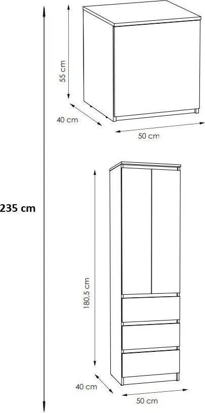 Wysoka szafa z nadstawką i 3 szufladami antracyt + dąb wotan A5-E55