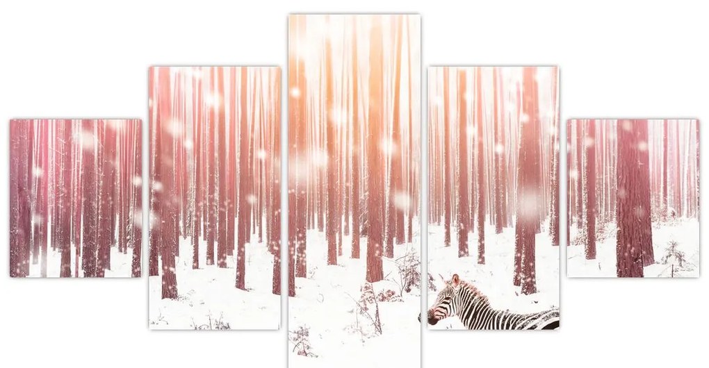 Obraz - Zebra w śnieżnym lesie (125x70 cm)