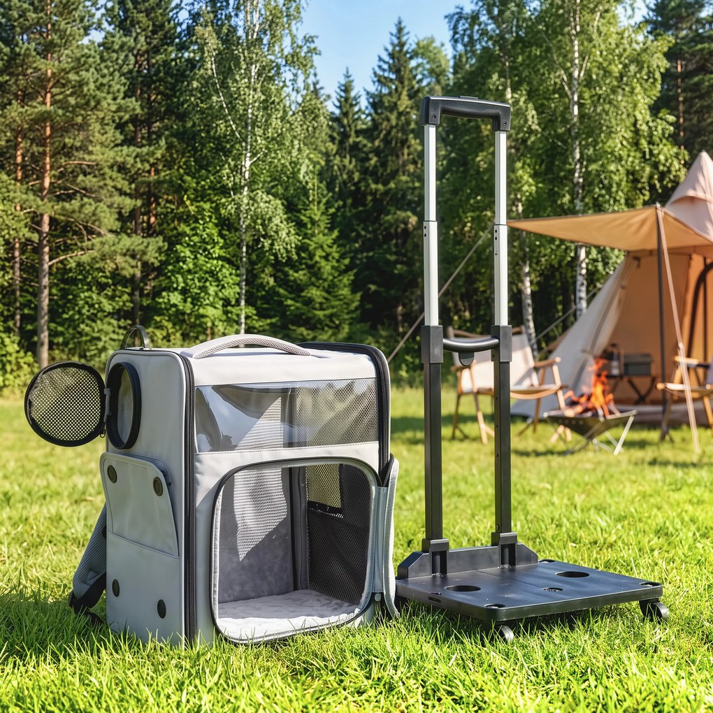 PawHut Torba transportowa na kółkach, składana skrzynia transportowa dla psów i kotów do 5 kg, oddychający trolley, szary | Aosom PL
