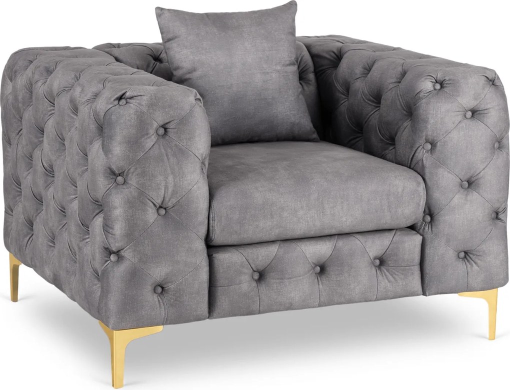 Fotel Wypoczynkowy SORRENTO 1S Szary Welurowy Nowoczesny Glamour