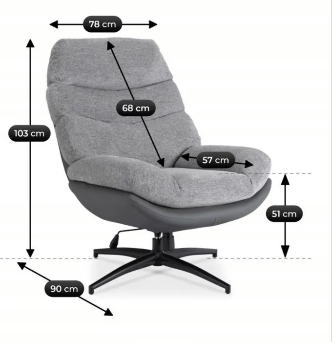 Fotel Wypoczynkowy Obrotowy ASTURIA do Salonu Szary Nowoczesny