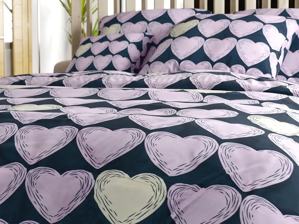 PrzytulneMieszkanie.pl PrzytulneMieszkanie.pl Pościel z mikrofibry VIOLET HEARTS jasnofioletowa Rozmiar pościeli: 2 szt 70 x 80 cm | 160 x 200 cm