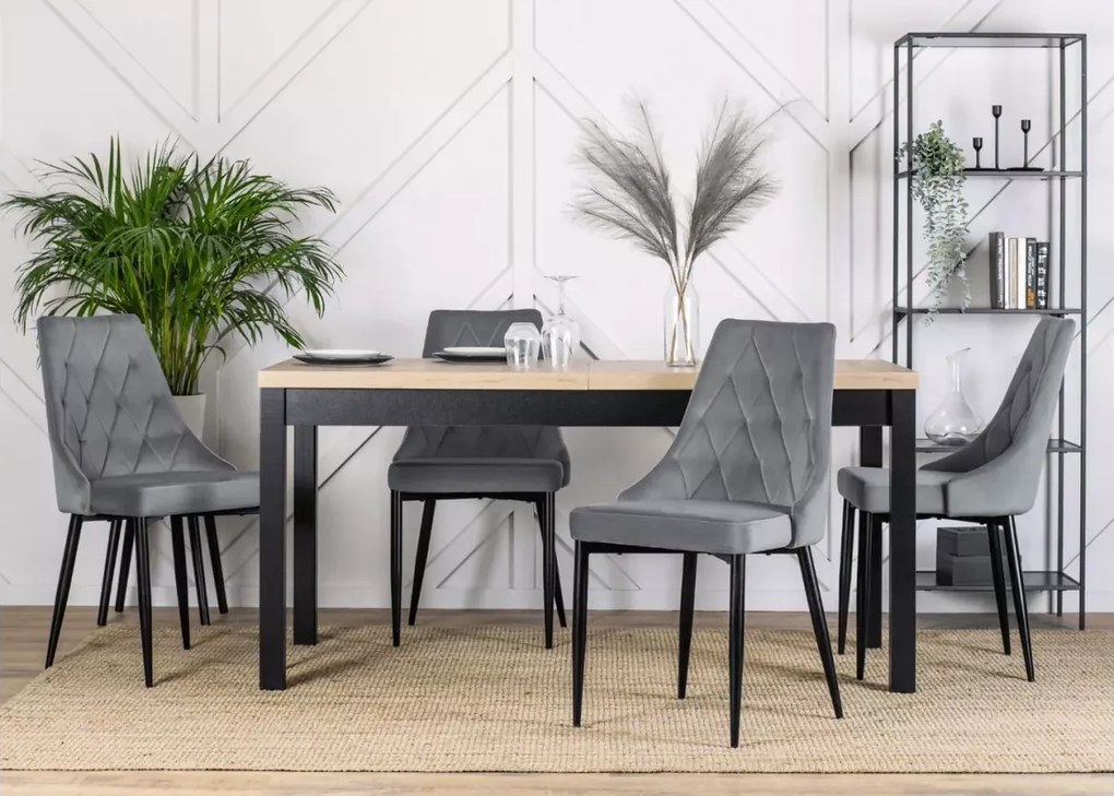 Elegancki rozkładany stół Dritto 160-230x80 do jadalni z płyty laminowanej w kolorze dąb artisan / czarny