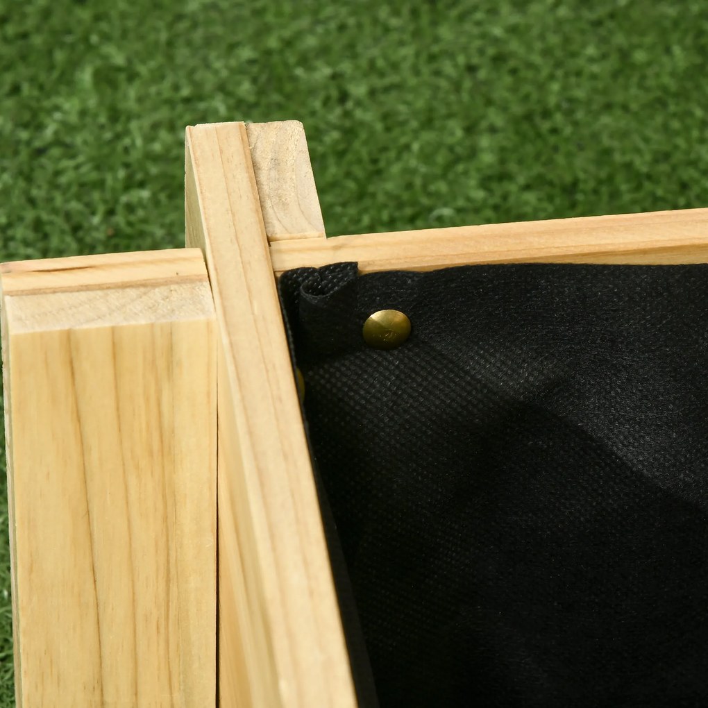 Outsunny Wysokie Łóżko Ogrodowe 3-Stopniowy Kwietnik Drewniany z Podszewką Naturalne 93x93x35cm na Balkon | Aosom PL