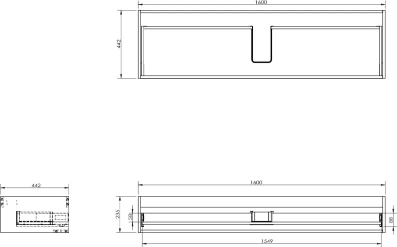 Mexen Rivel szafka łazienkowa podumywalkowa 160 cm z blatem, 1 szuflada, ryflowana , biała mat - 91A20-16023-1-BFC01