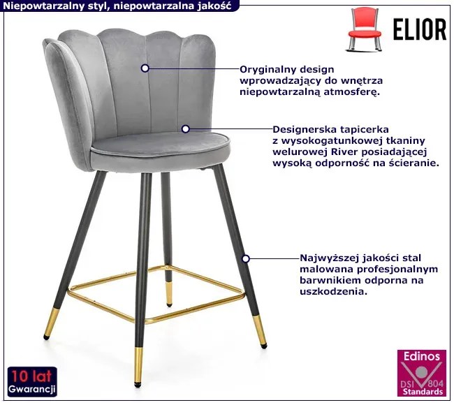 Szary nowoczesny welurowy hoker glamour S1-H05