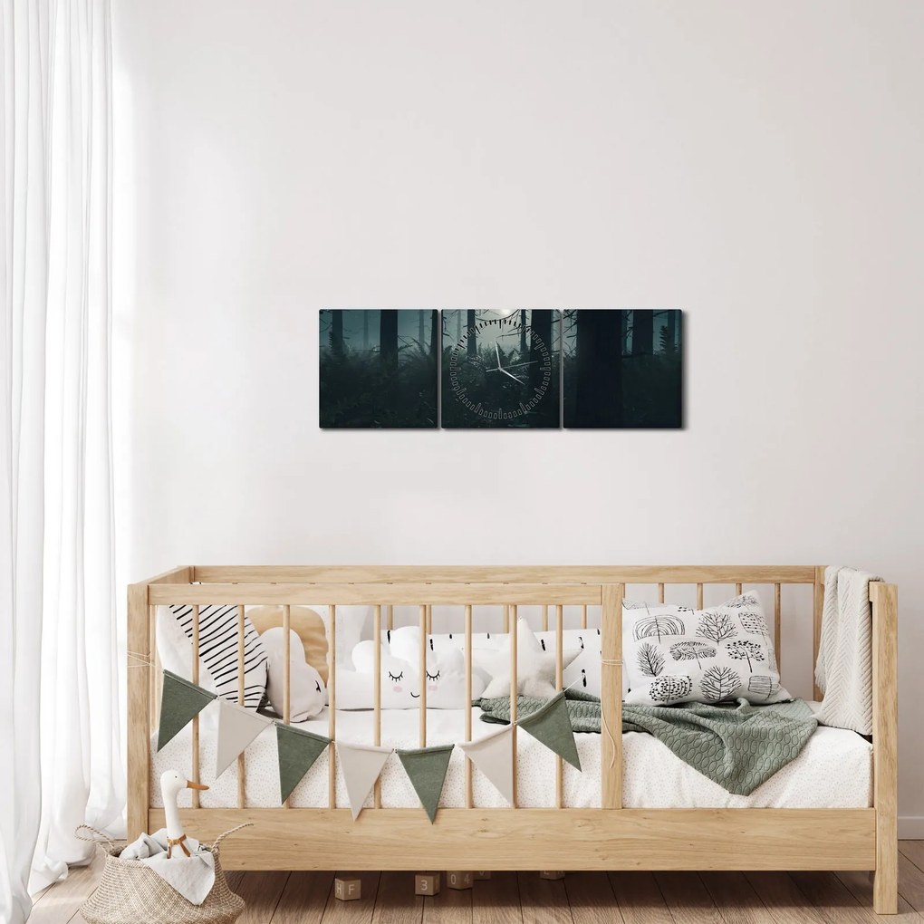 Obraz - Paproć w świetle księżyca (z zegarem) (90x30 cm)