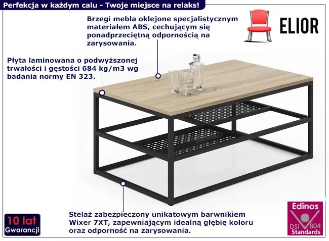 Prostokątny stolik kawowy w stylu industrialnym dąb sonoma + czarny Darius 3X