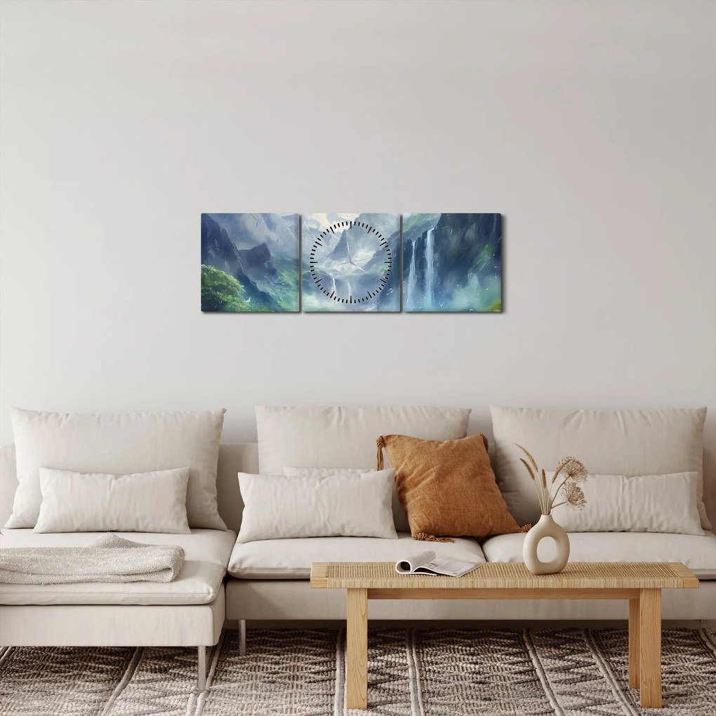 Obraz - Dolina wodospadów (z zegarem) (90x30 cm)
