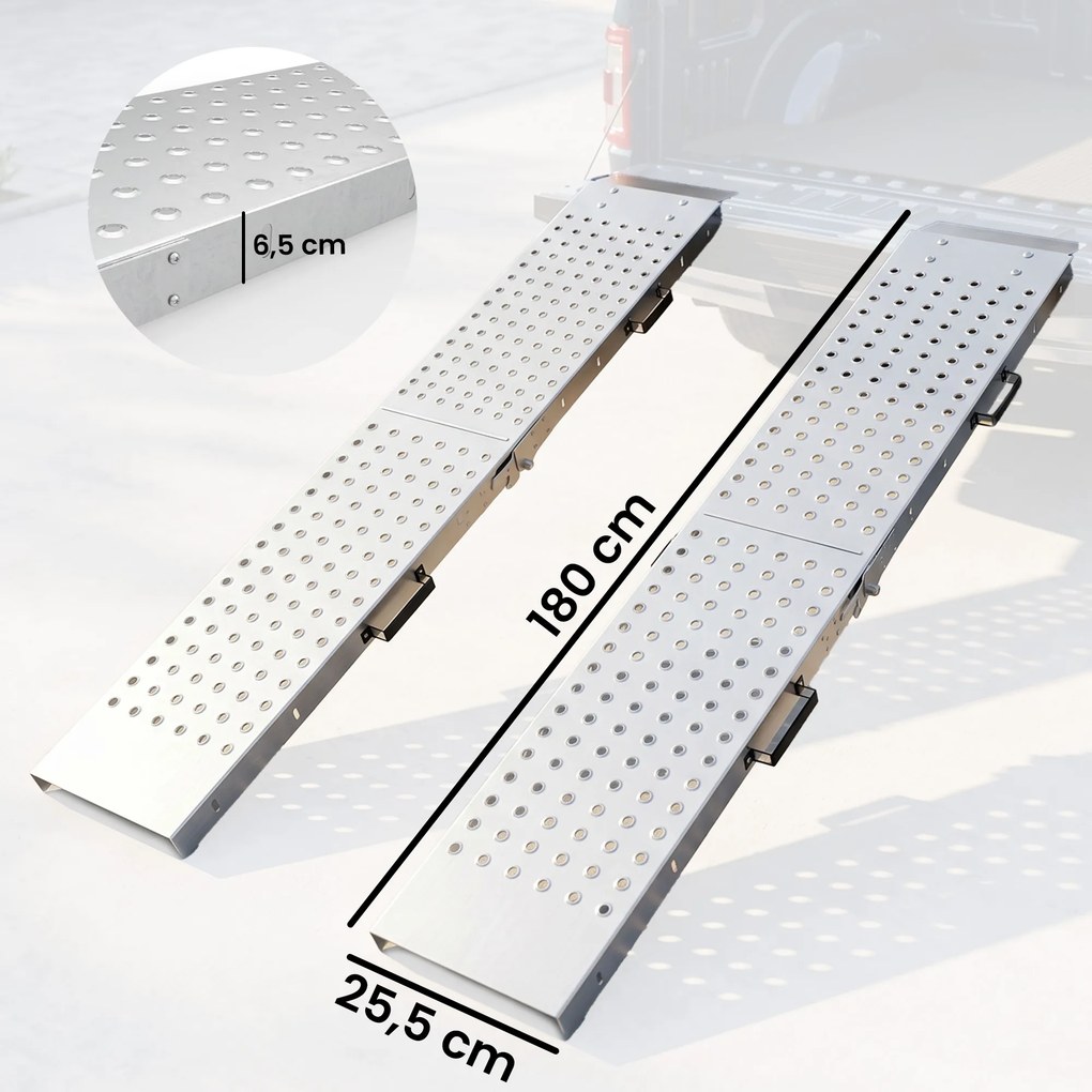 HOMCOM Zestaw 2 ramp składanych z metalu, rampa progowa z uchwytami do 400 kg, dla opon do 22,5 cm | Aosom PL