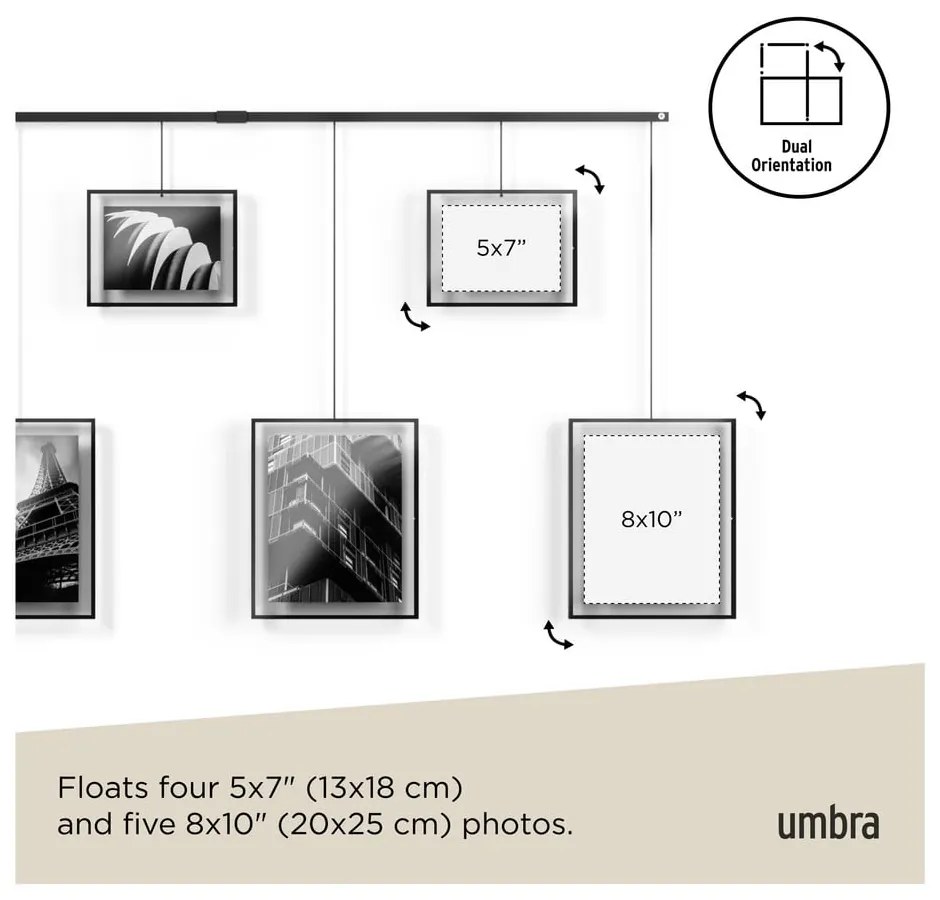 Czarne metalowe ramki ścienne zestaw 9 szt. 223x77,5 cm Exhibit – Umbra