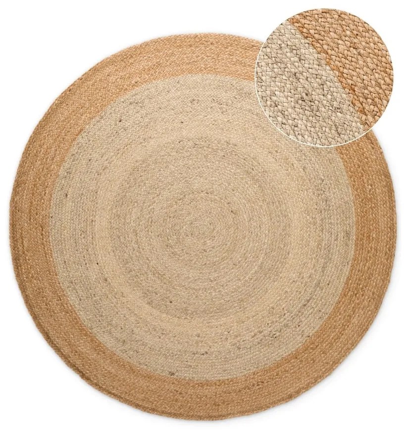 Okrągły dywan z juty dwustronny/tkany ręcznie w kolorze kości słoniowej ø 100 cm Jutta Ivory – Hanse Home