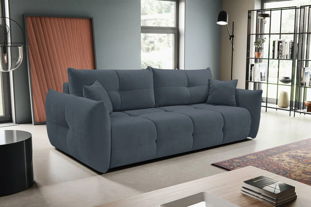 Masseno Sofa MODA z funkcją spania i pojemnikiem na pościel, Rozkładana sofa - Niebieski, WIND 76