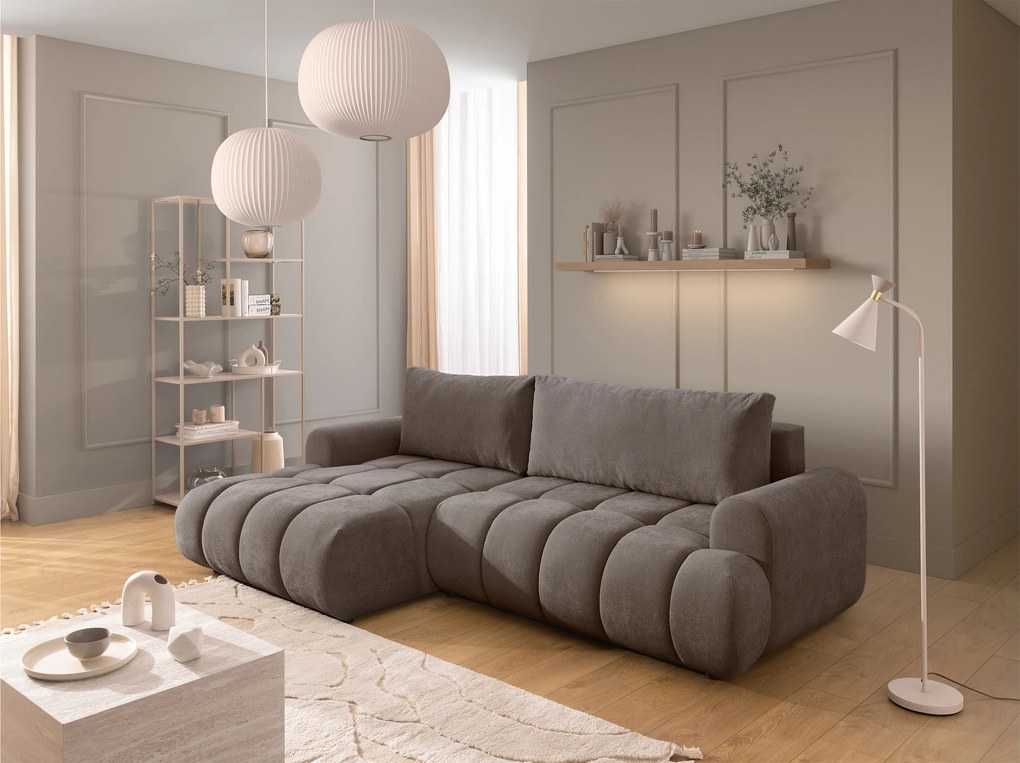 Narożnik Lutario Mini z funkcją spania lewostronny - szarobrązowa plecionka hydrofobowa Venice 2022