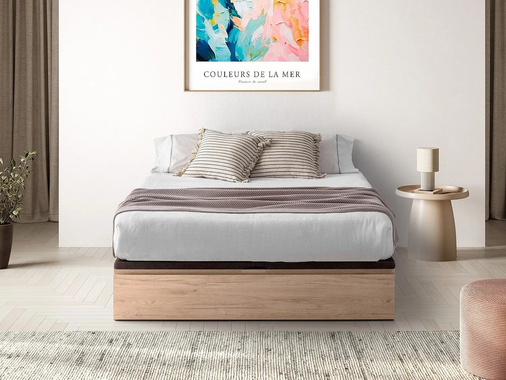 Stelaż ze skrzynią i szufladą 140 × 190 cm – Jasnodrewniany – HESTIA marki YSMÉE