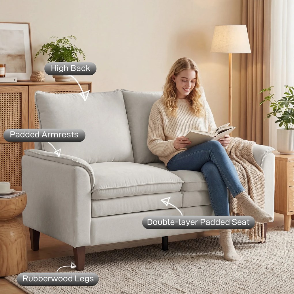 HOMCOM 146 cm dwuosobowa sofa, sofa z chenille, dwuwarstwowe tapicerowanie, poduszki sprężynowe, głębokie siedzisko, wysokie oparcie, kremowa | Aosom PL