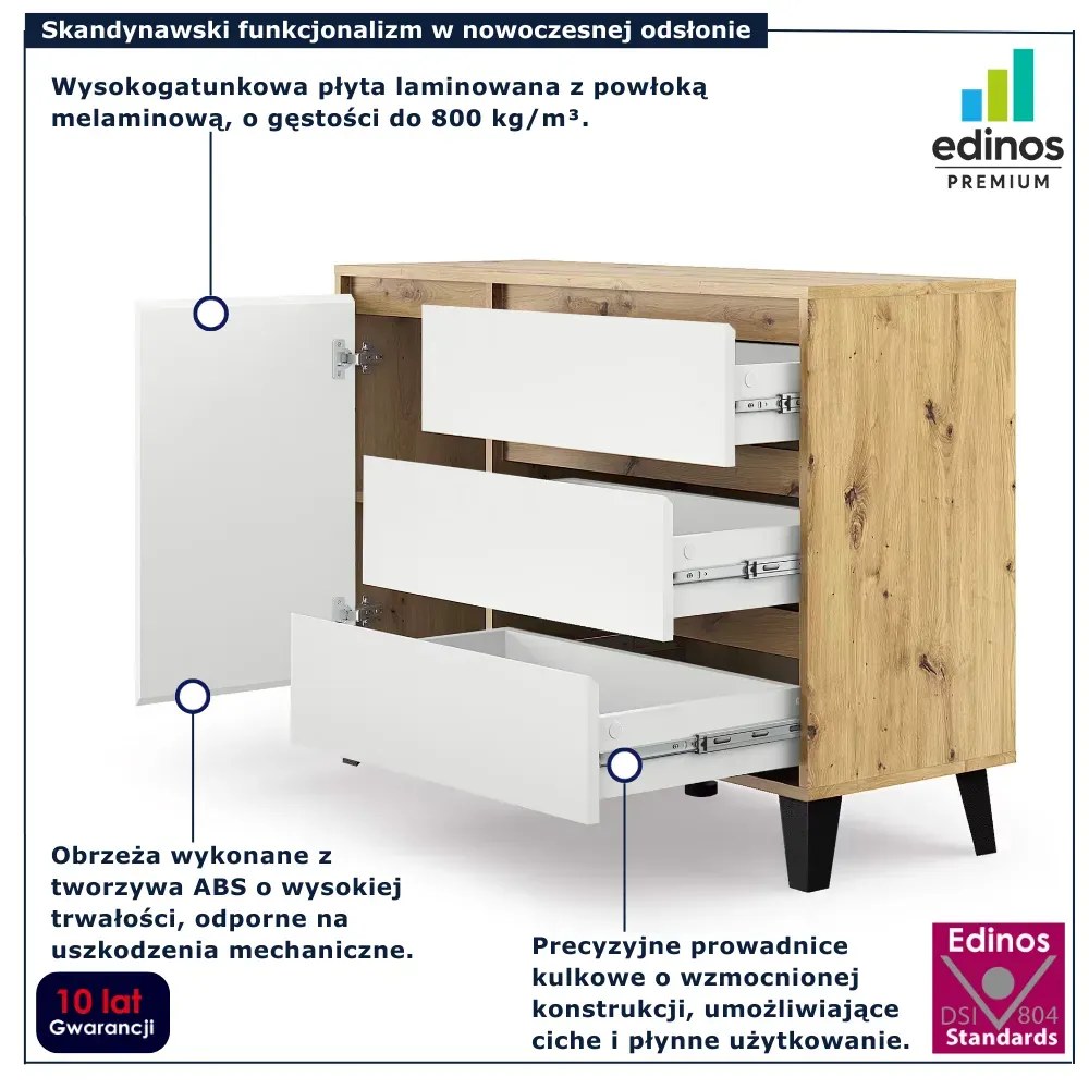 Skandynawska komoda z 3 szufladami dąb artisan + biały N6-D41