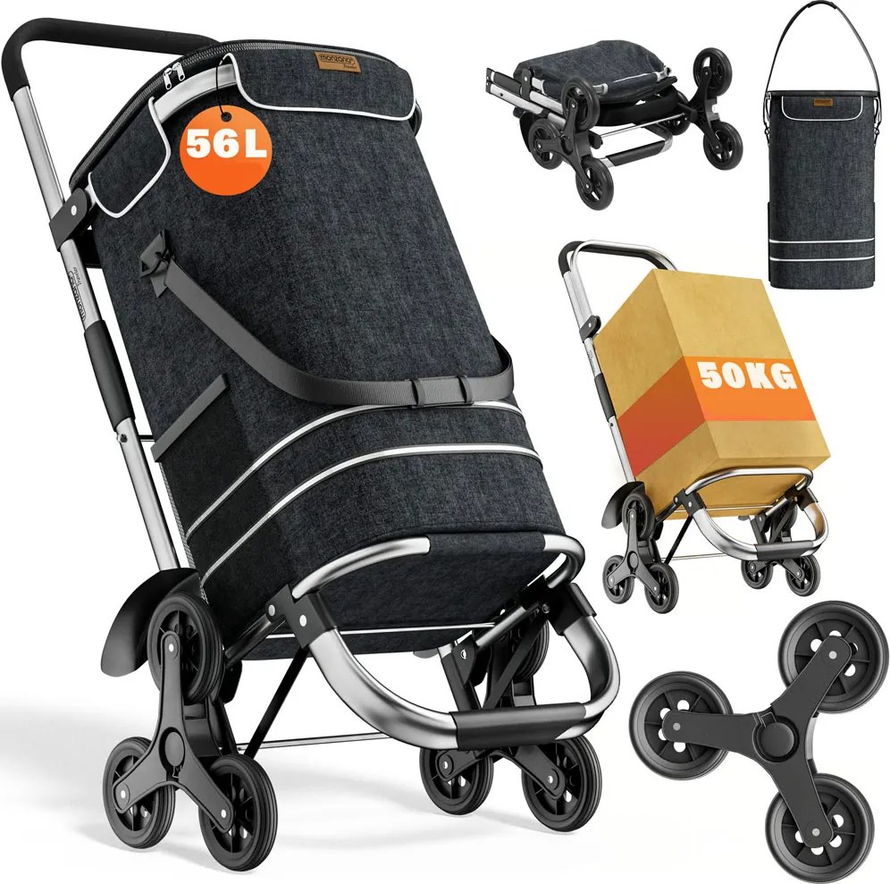 Torba na zakupy na kółkach do schodów COMFORT, 50l, czarna Jurhan
