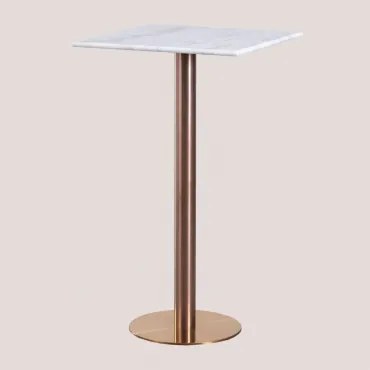 Kwadratowy Wysoki Stolik Barowy 60x60 Cm Z Marmuru Cosmopolitan Biały Marmur & Różowe Złoto - Sklum