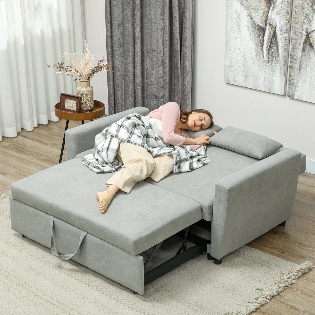 HOMCOM Sofa 2-osobowa z funkcją łóżka, Regulowane oparcie, Kanapa tapicerowana, Wygląd aksamitu, do salonu, sypialni, Jasnoszary