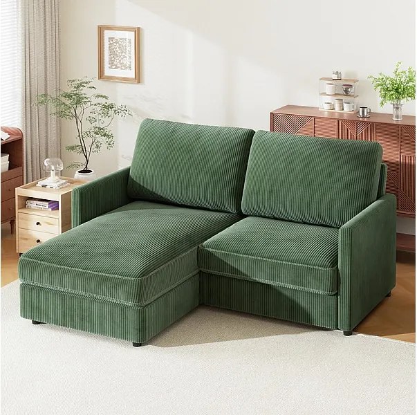 2 -SEatter narożna sofa - Odwracalny prawy / lewy kąt - 180x140x86cm - W żebrowej aksamitnej tkaninie - MAX 300 kg obciążenia - zielony