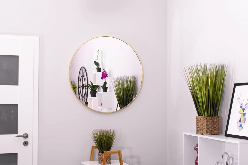 Lustro okrągłe 70cm złota rama złoto szczotkowane