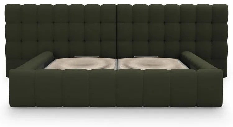 Zielone tapicerowane łóżko dwuosobowe ze schowkiem i stelażem 160x200 cm Mamaia – Micadoni Home