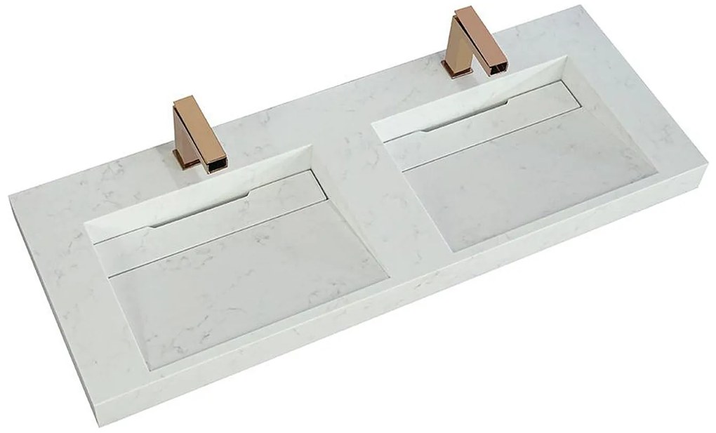 Podwójna umywalka podwieszana KODIAK z twardego materiału marmuropodobnego w kolorze białym – 120,2 × 45,2 × 8 cm (dł. × szer. × wys.)