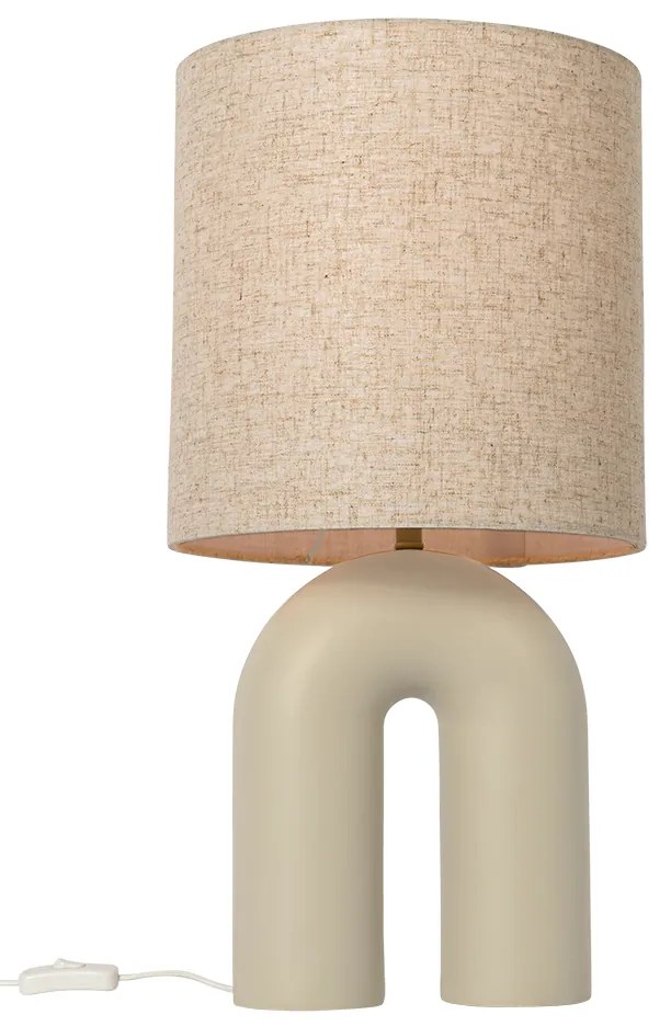 Designerska lampa stołowa beżowa z abażurem z lnu beżowym - LottiDesignerski Oswietlenie wewnetrzne