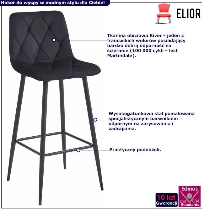 Czarny welurowy hoker metalowy z oparciem L7-L81