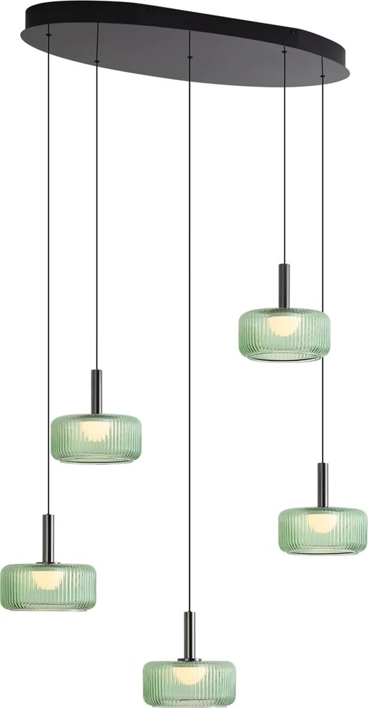Designerska lampa wisząca Fiera, grafitowa, z zielonym szkłem, zintegrowanym LED, 3-stopniowo ściemnialna, 5-punktowa, z systemem Easylift