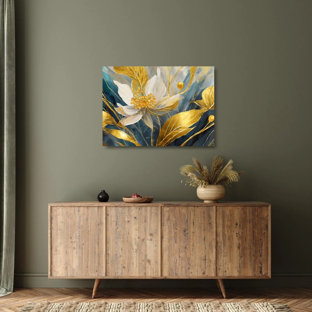 Obraz na szkle - Malowanie złotych kwiatów (70x50 cm)
