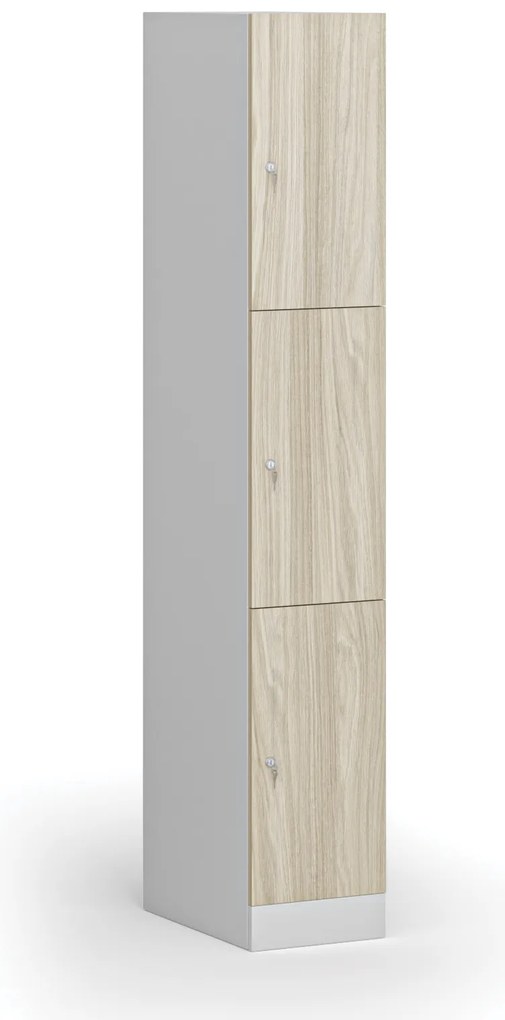 Szafka skrytkowa S1, 3 schowki, 1850 x 300 x 500 mm, zamek cylindryczny, drzwi laminowane, dąb naturalny