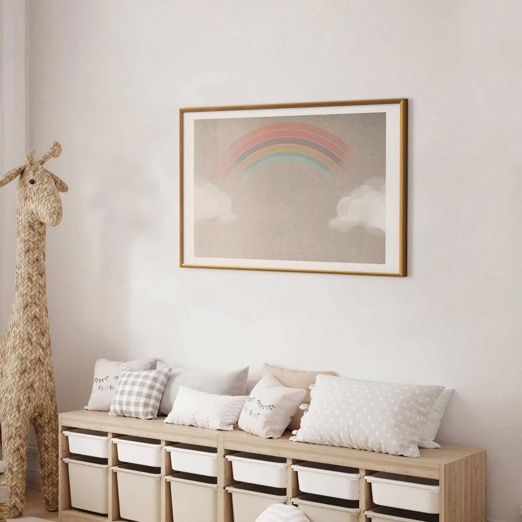 Plakat Tęcza w deszczu 30x21 cm z ramą złotą z marginesem ARTGEIST B