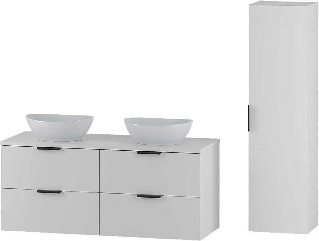 Biały Zestaw do Łazienki 120cm Szafka Blat Umywalka Słupek Pile