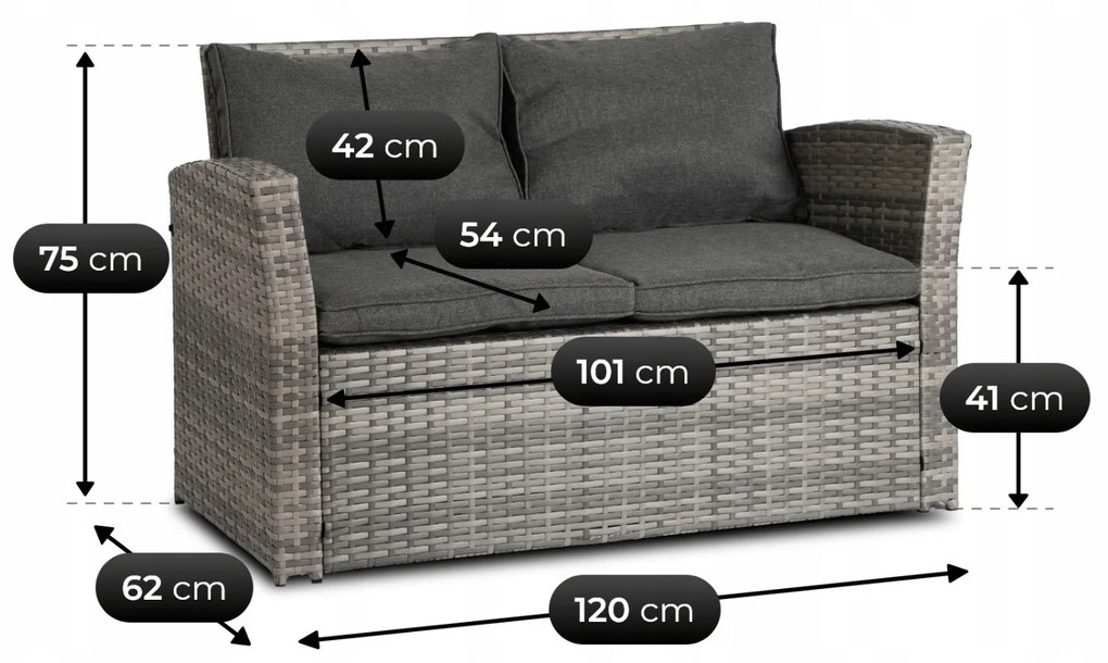 Zestaw Mebli Ogrodowych DOVER Szary Sofa Fotele Stolik Tarasowy Technorattan Nowoczesny