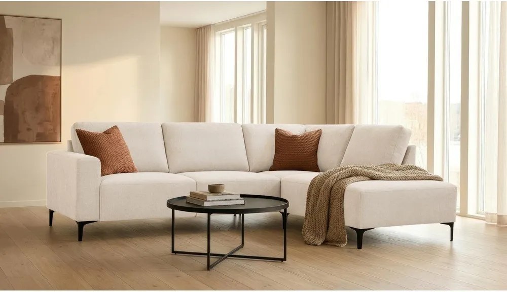 Beżowy narożnik z tkaniny szenilowej (prawostronny/w kształcie litery L) Fabian – Scandic