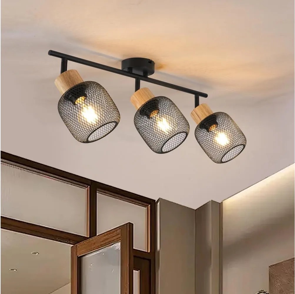 Brilagi - Oprawa punktowa BASKLITE 3xE27/15W/230V drewno/czarny