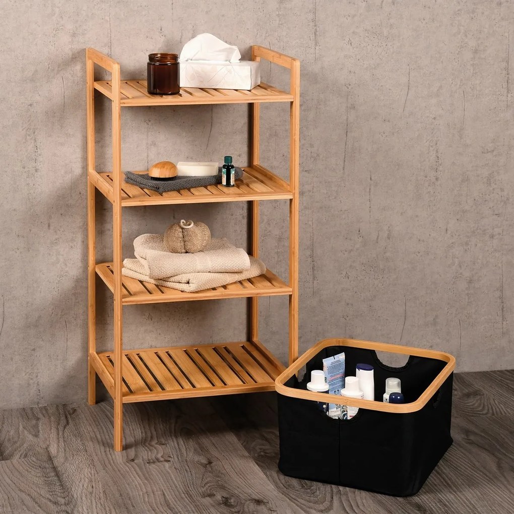 Kesper 19438 Regał bambusowy z koszem, 93,5 x 44 x 34 cm