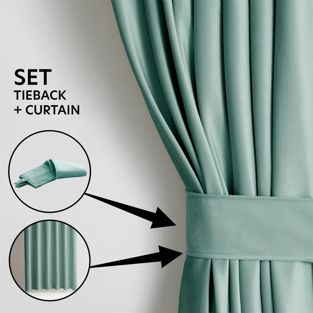 Jasnozielona aksamitna zasłona częściowo zaciemniająca (dimout) 140x270 cm Eyelets – Restilo
