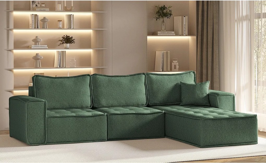 Narożnik w kształcie L Bohoo Maxi, tkanina Raven, Jasnozielony, Prawy