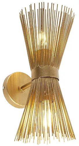 Kinkiet / Lampa scienna Art Deco złoty 2-punktowy - Miotła Rustykalny / Vintage Oswietlenie wewnetrzne