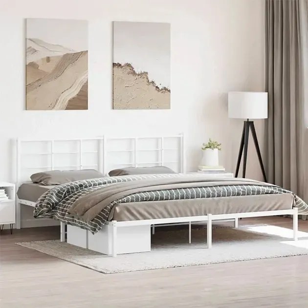 Białe metalowe łóżko małżeńskie 180x200 cm - Laxo