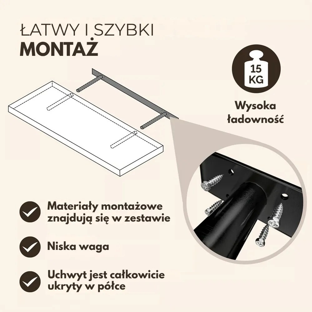 Półka ścienna FIGO + z konsolą, 90cm, czarna Casaria