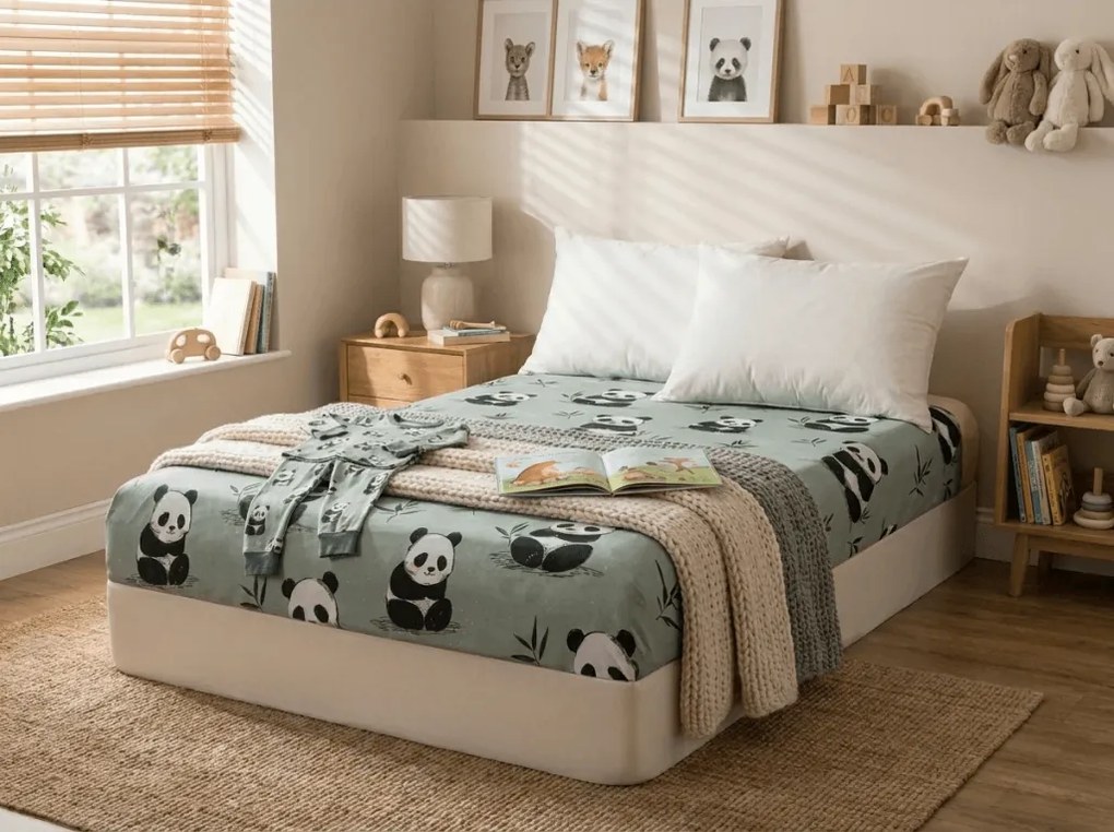 PrzytulneMieszkanie.pl Prześcieradło z mikrofibry PANDA RELAX miętowe 90x200 cm