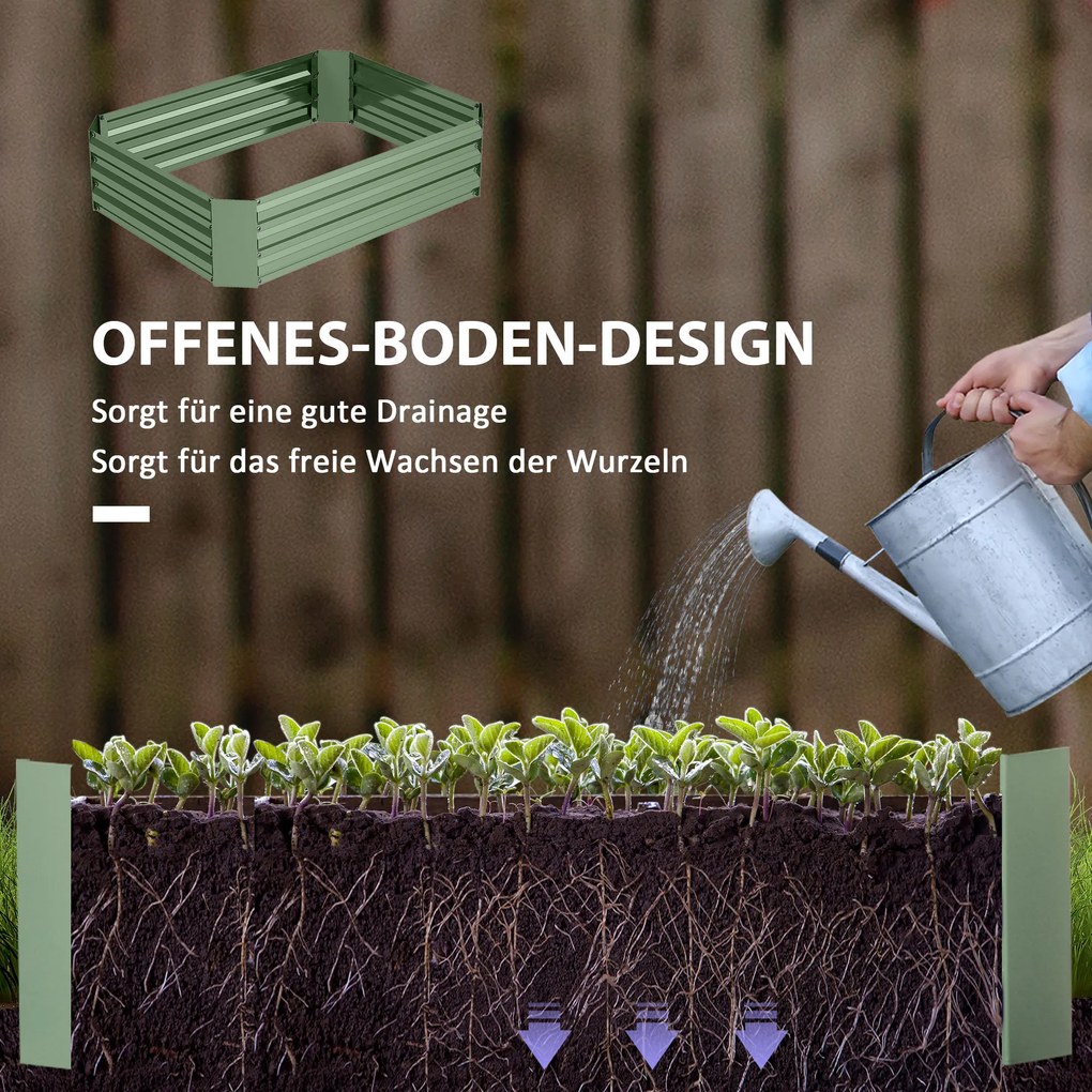Outsunny Podwyższona grządka z ocynkowanej stali, ogródek warzywny, skrzynia ogrodowa na kwiaty, 120 x 90 x 30 cm, Ciemnozielona