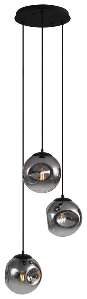 Lampa wisząca Art Deco czarna z przydymionym szkłem 3-punktowa - Douglass