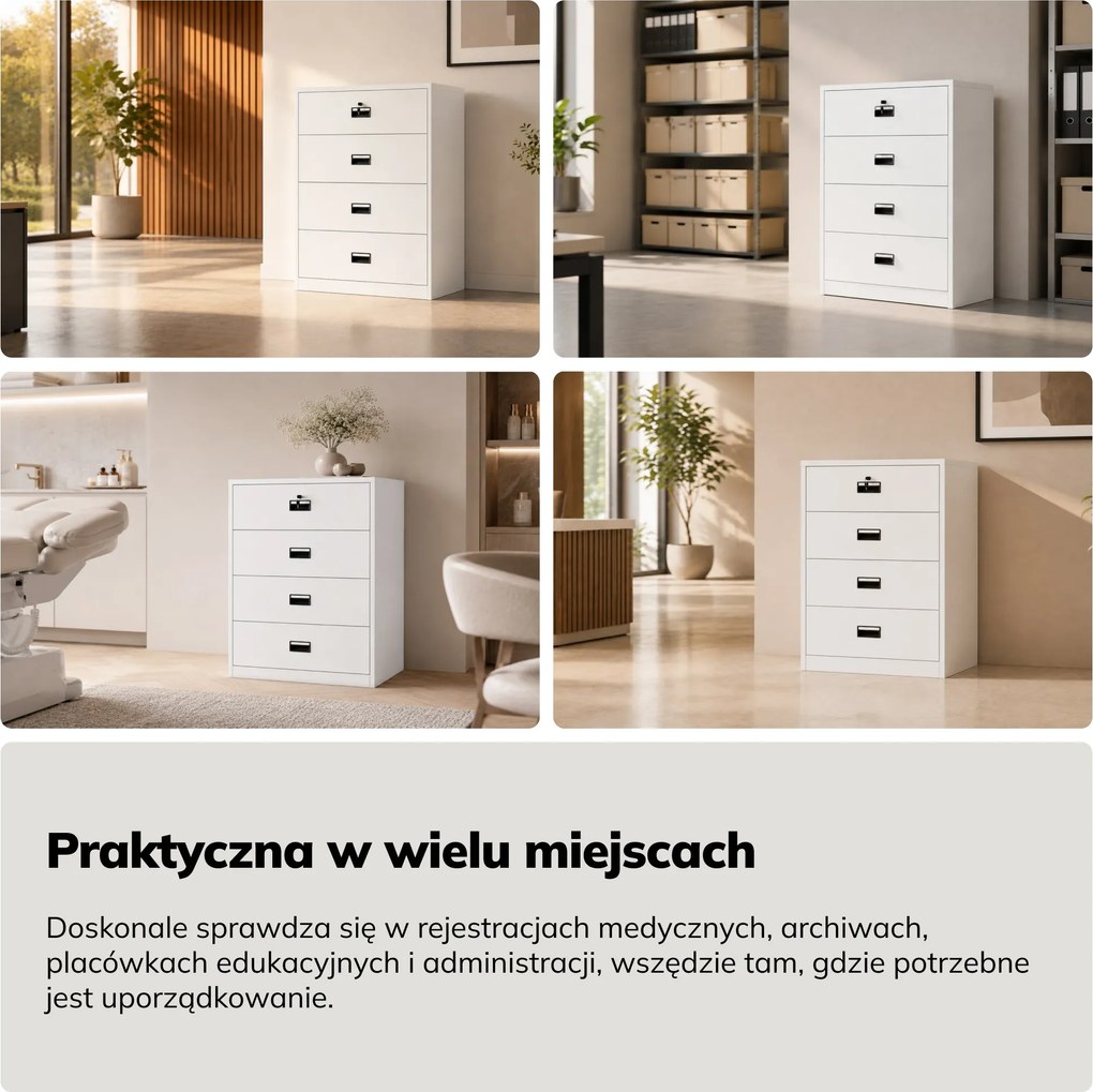 Szafa kartotekowa metalowa z 4 szufladami biała, 900x1320x600 mm: SARA XL V4