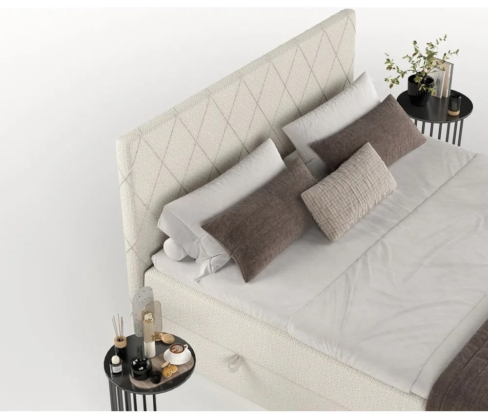 Beżowe łóżko boxspring ze schowkiem 140x200 cm Gwen – Maison de Rêve