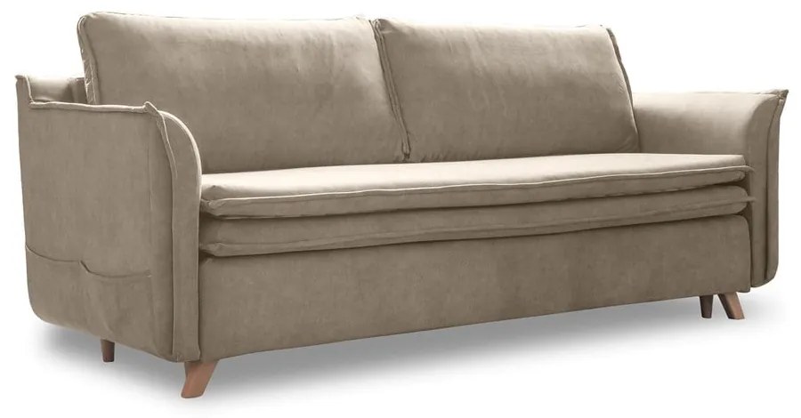 Beżowa aksamitna rozkładana sofa 225 cm Charming Charlie – Miuform